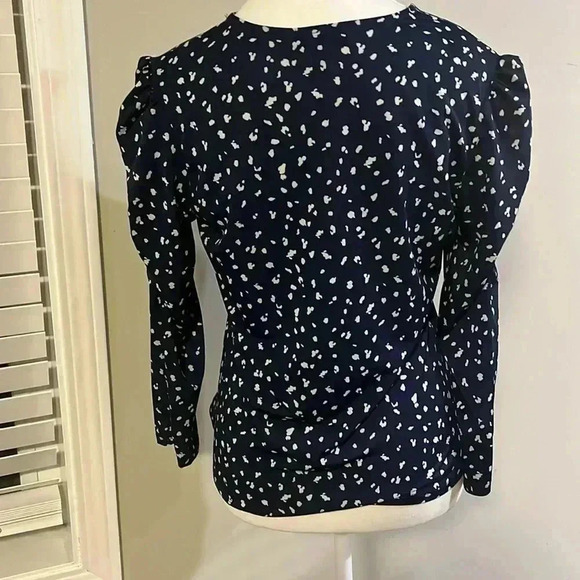 [M]Eclair Blue LS Blouse with polkadot pattern and cinched  sleeves - Picture 4 of 5